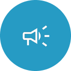 A blue circular icon featuring a megaphone symbol, representing communication and announcements in digital marketing.