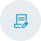 Blue icon featuring a pen and paper, symbolizing writing or note-taking activities.